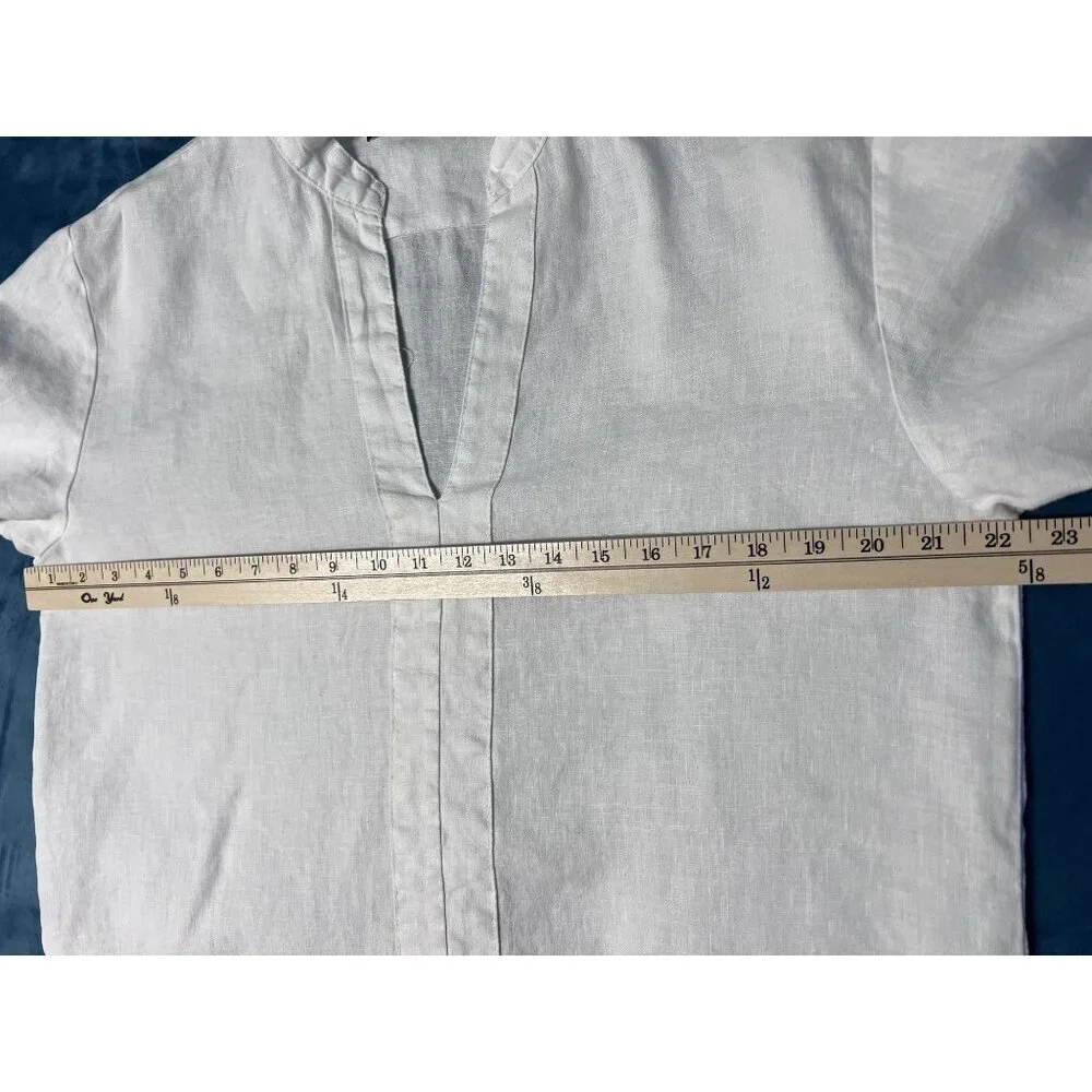 Island Imports 100% Linen Long Sleeve Tunic Blouse Womens M White RESORTWEAR - Picture 6 of 9